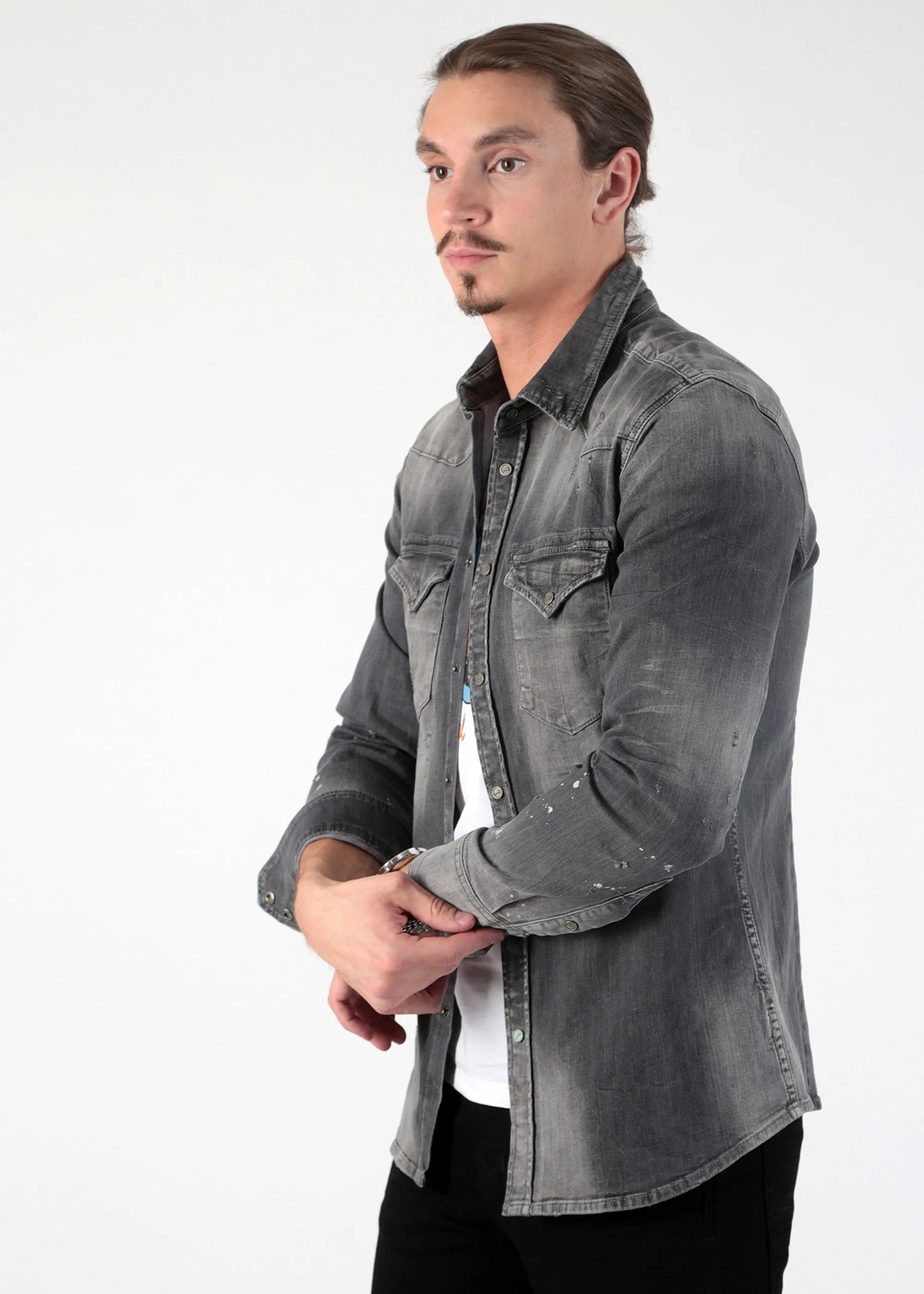 Grijze comfortabele blouse | M.O.D. men Blouse leaf grey
