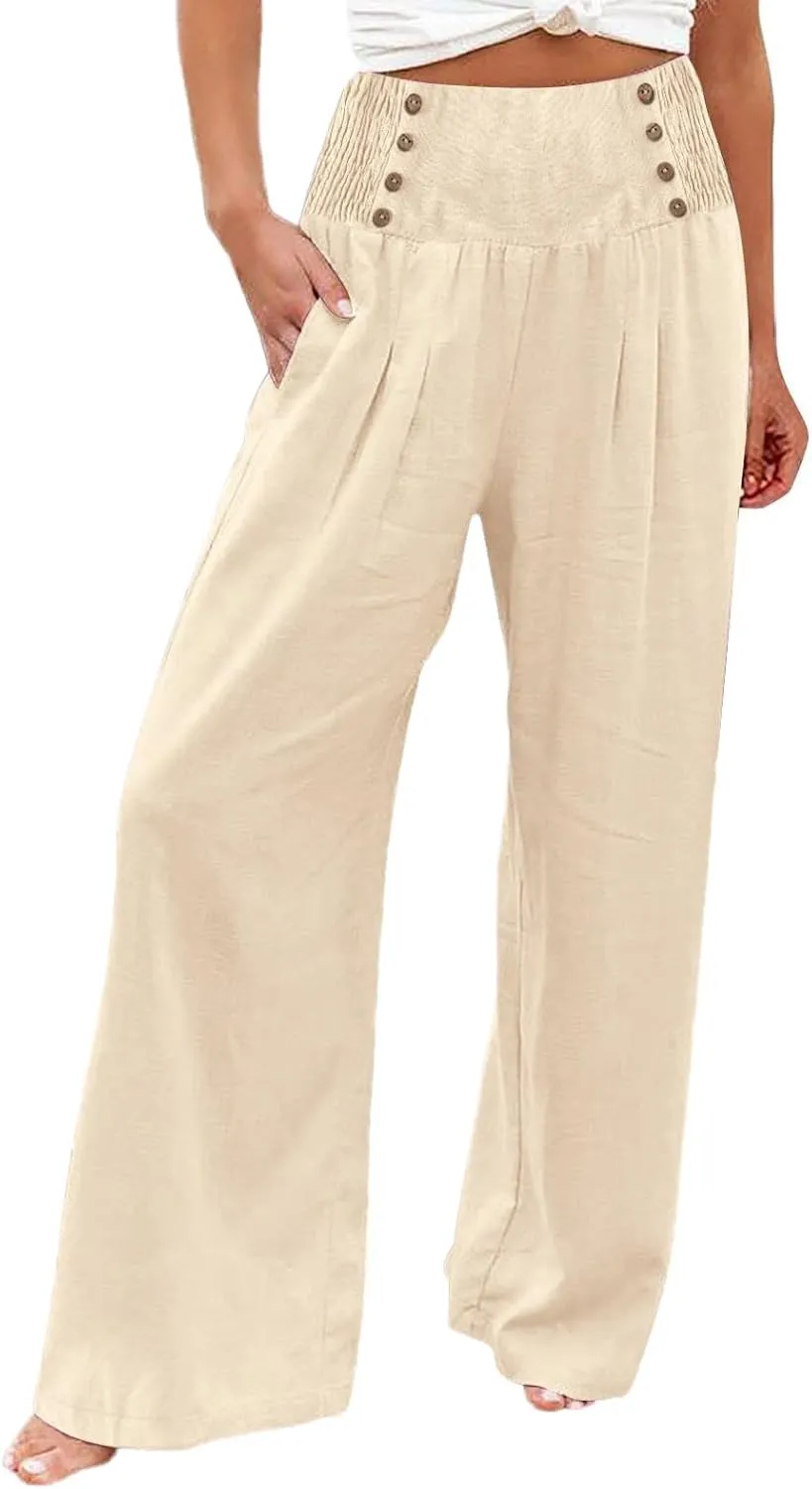High Waisted Palazzo Wide Leg Flowy Dressy Pants for Women Business Casual Trousers with Pockets