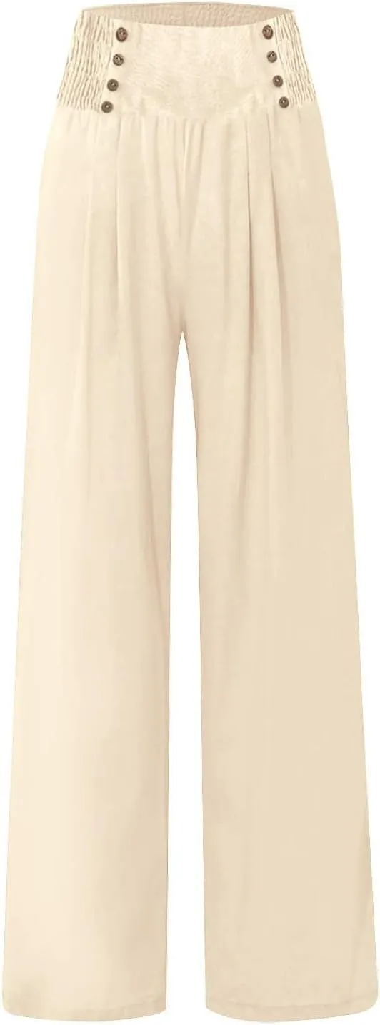 High Waisted Palazzo Wide Leg Flowy Dressy Pants for Women Business Casual Trousers with Pockets