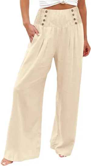 High Waisted Palazzo Wide Leg Flowy Dressy Pants for Women Business Casual Trousers with Pockets