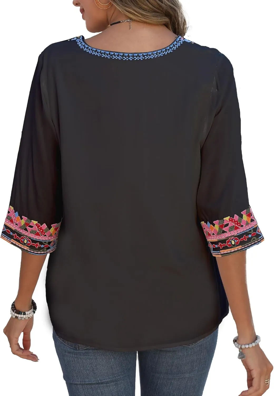 Higustar Women's Embroidered Tops Boho Floral Tunics Fiesta Shirts Peasant Hippie Clothes Traditional Bohemian Blouses