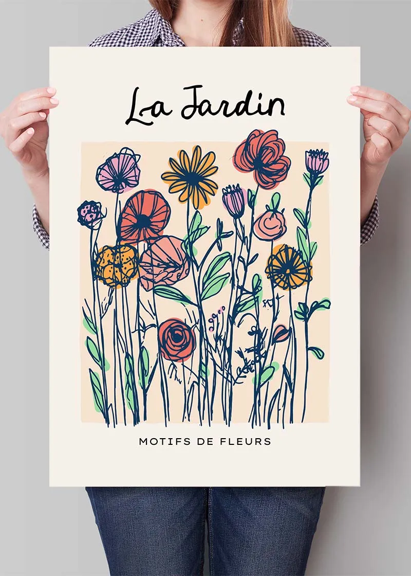 Impresión ilustrativa abstracta de las flores del jardín: 19 ¾ x 27 ½ in | 50x70 cm / Mate