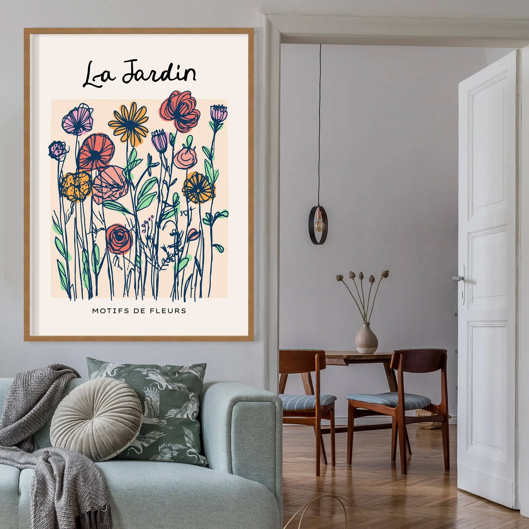Impresión ilustrativa abstracta de las flores del jardín: 19 ¾ x 27 ½ in | 50x70 cm / Mate