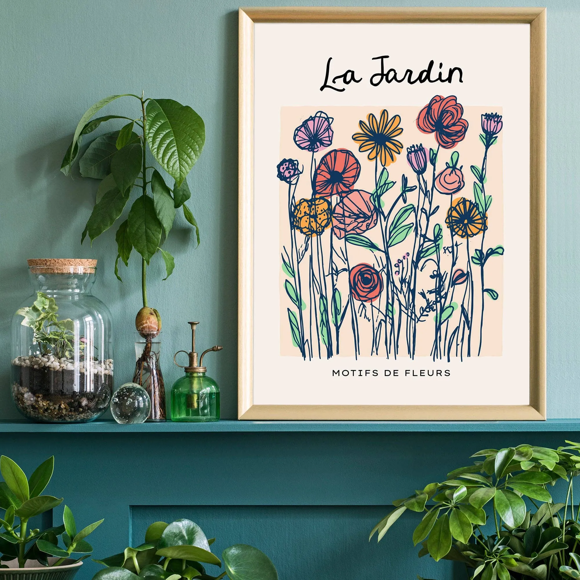 Impresión ilustrativa abstracta de las flores del jardín: 19 ¾ x 27 ½ in | 50x70 cm / Mate