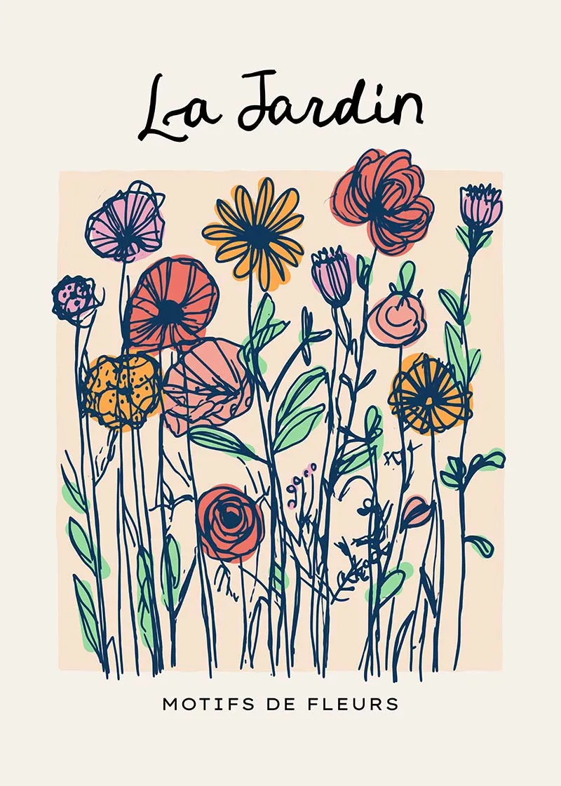 Impresión ilustrativa abstracta de las flores del jardín: 19 ¾ x 27 ½ in | 50x70 cm / Mate