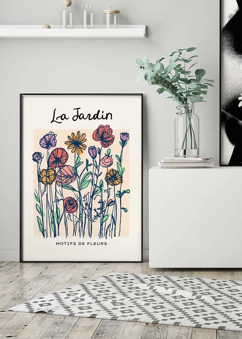 Impresión ilustrativa abstracta de las flores del jardín: 19 ¾ x 27 ½ in | 50x70 cm / Mate