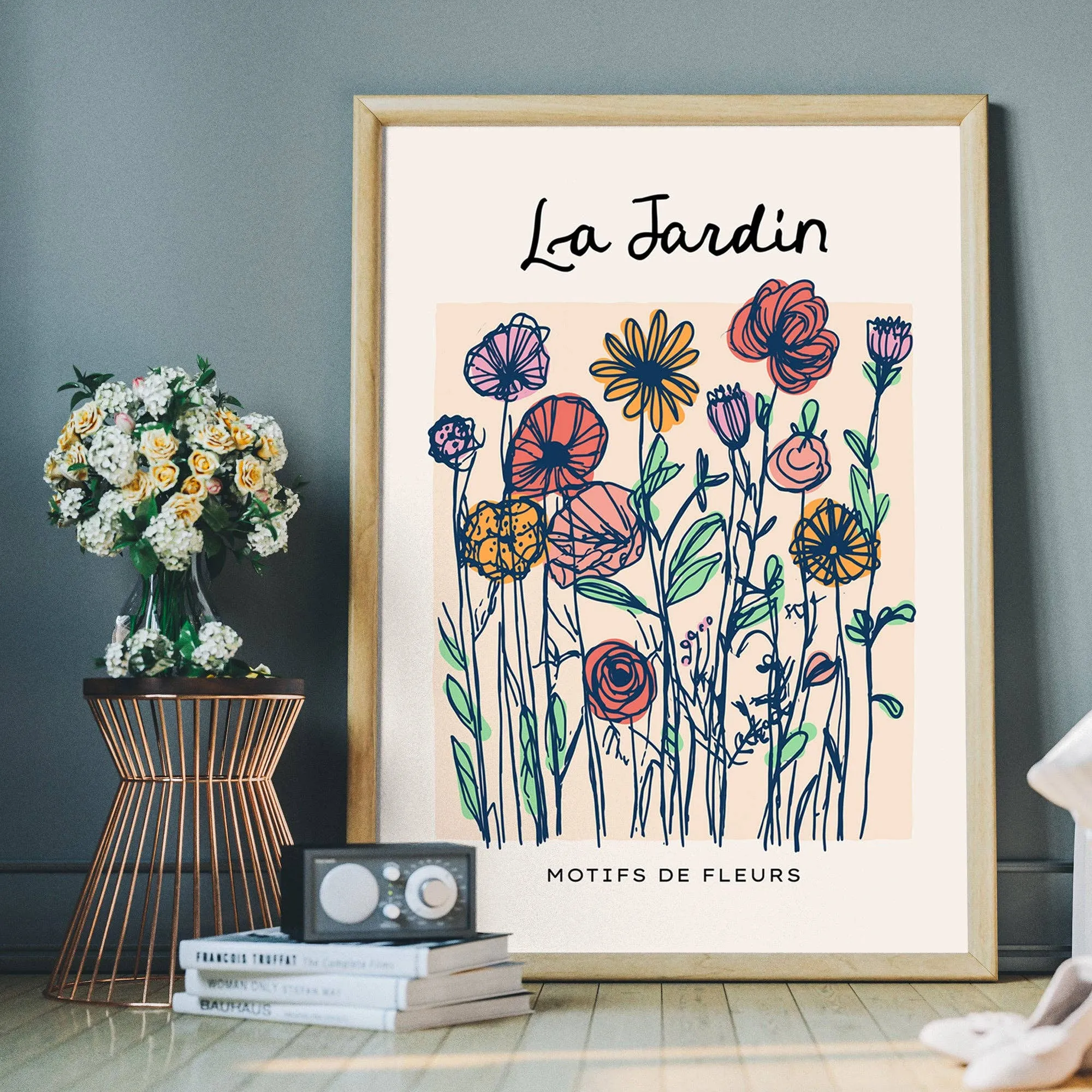 Impresión ilustrativa abstracta de las flores del jardín: 19 ¾ x 27 ½ in | 50x70 cm / Mate