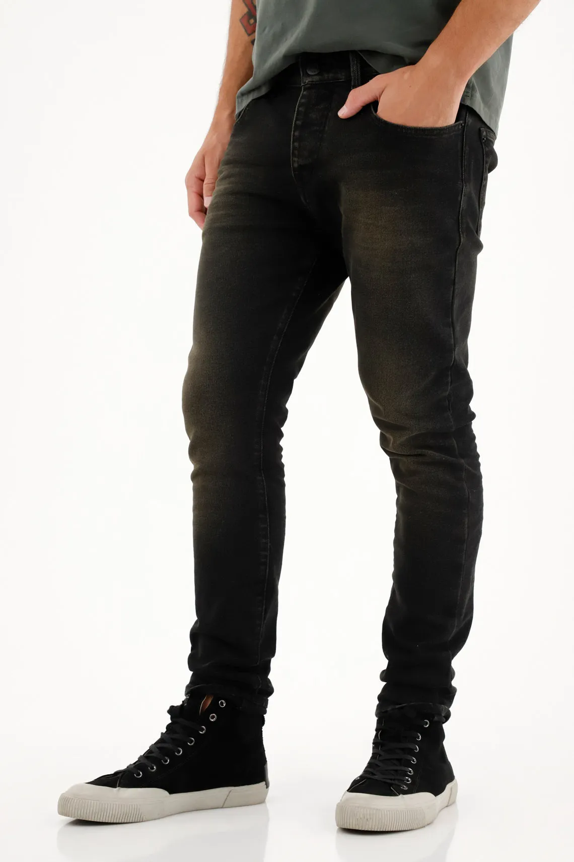 Jean Super Skinny negro de tiro medio para hombre