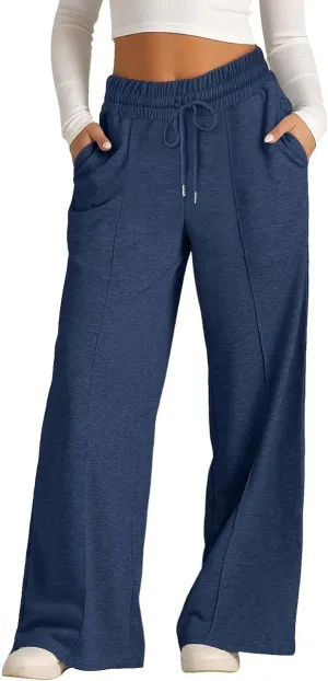 Kids Girls Wide Leg Sweatpants rawstring Straight Elastic Waisted Baggy Breathable Pants Pocket Trousers