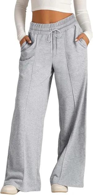 Kids Girls Wide Leg Sweatpants rawstring Straight Elastic Waisted Baggy Breathable Pants Pocket Trousers