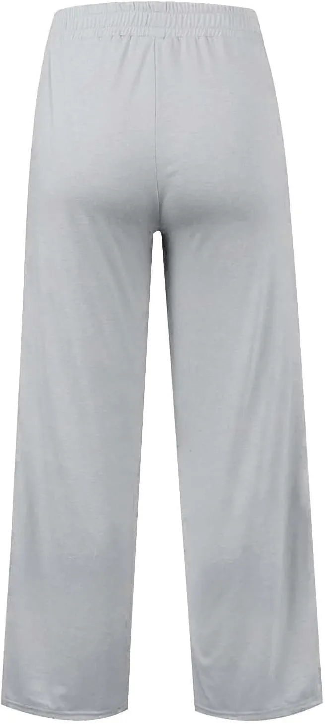 Kids Girls Wide Leg Sweatpants rawstring Straight Elastic Waisted Baggy Breathable Pants Pocket Trousers