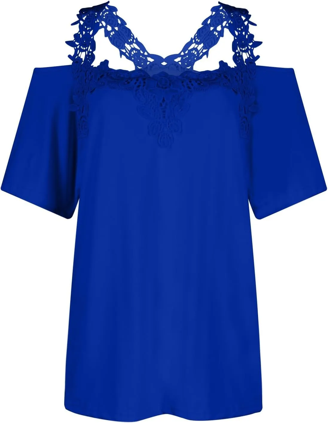 Lace Crochet Cold Shoulder Tops for Women 2025 Trendy Summer Short Sleeve Tunic Shirts Casual Loose Strappy Blouse