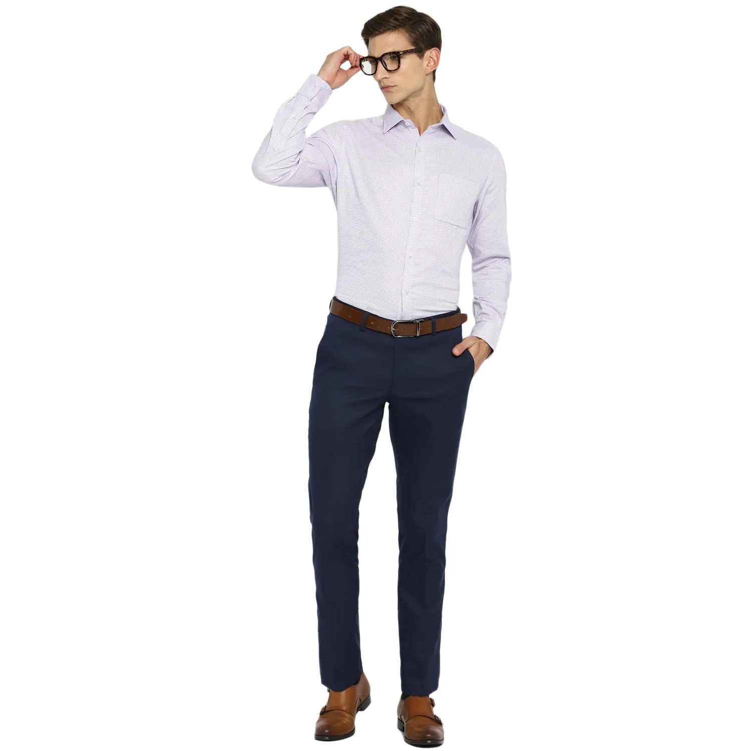 Lavender Cotton Self Design Slim Fit Shirts