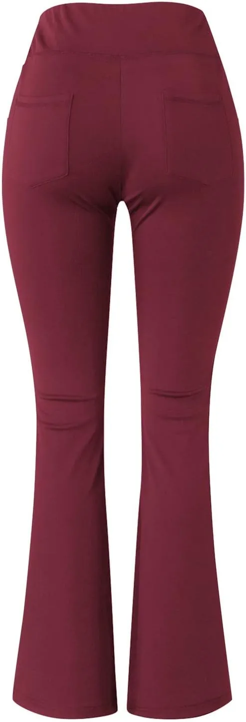 Leggings With Pockets For Women High Waisted Slim Fit Flared Wide Leg Trousers Casual Bootleg Workout Yoga Pants