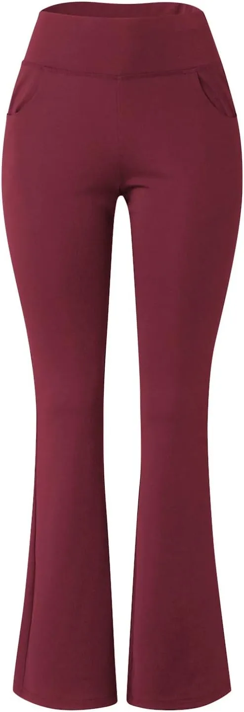 Leggings With Pockets For Women High Waisted Slim Fit Flared Wide Leg Trousers Casual Bootleg Workout Yoga Pants