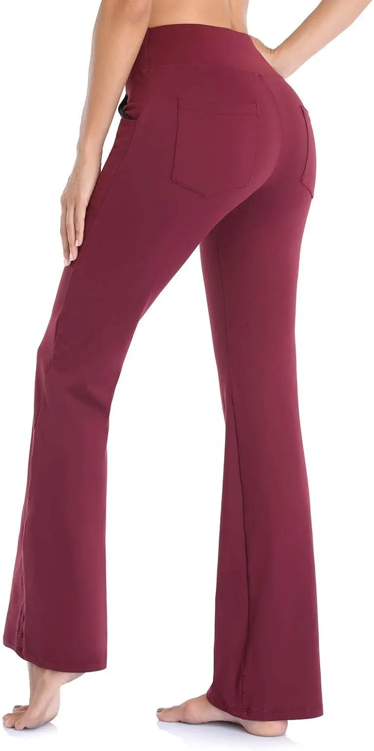 Leggings With Pockets For Women High Waisted Slim Fit Flared Wide Leg Trousers Casual Bootleg Workout Yoga Pants