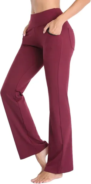 Leggings With Pockets For Women High Waisted Slim Fit Flared Wide Leg Trousers Casual Bootleg Workout Yoga Pants