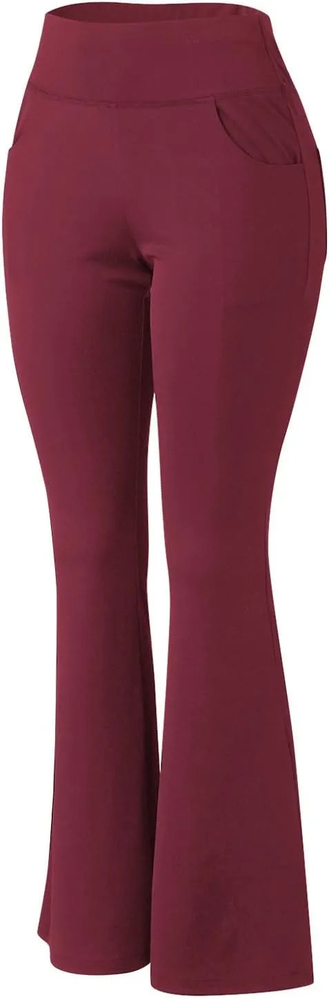 Leggings With Pockets For Women High Waisted Slim Fit Flared Wide Leg Trousers Casual Bootleg Workout Yoga Pants