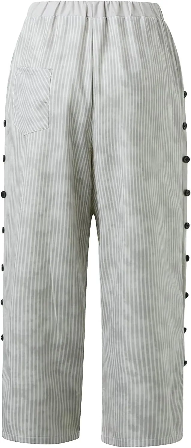 Linen Capris for Women Lightweight Summer Pants Drawstring Elastic Waisted Vacation Beach Linen Pants Casual Travel Trousers