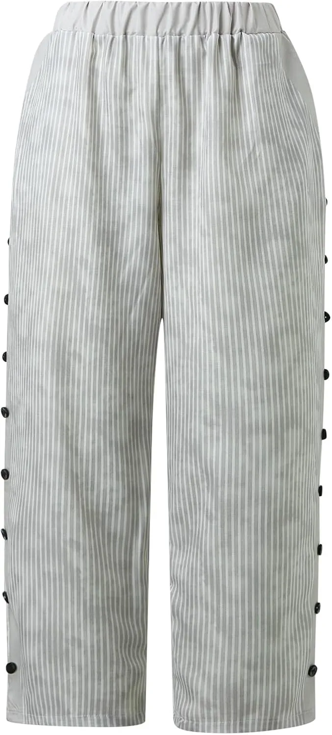 Linen Capris for Women Lightweight Summer Pants Drawstring Elastic Waisted Vacation Beach Linen Pants Casual Travel Trousers