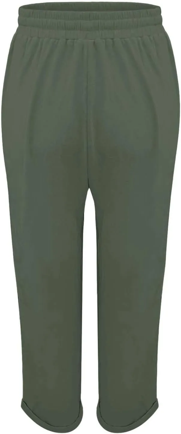 Linen Pants Women Lounge Athletic Work Elastic Comfy Bermuda Petite High Waisted Palazzo Capri Joggers Set