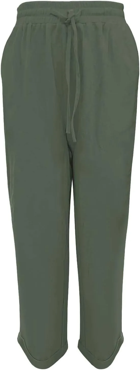Linen Pants Women Lounge Athletic Work Elastic Comfy Bermuda Petite High Waisted Palazzo Capri Joggers Set