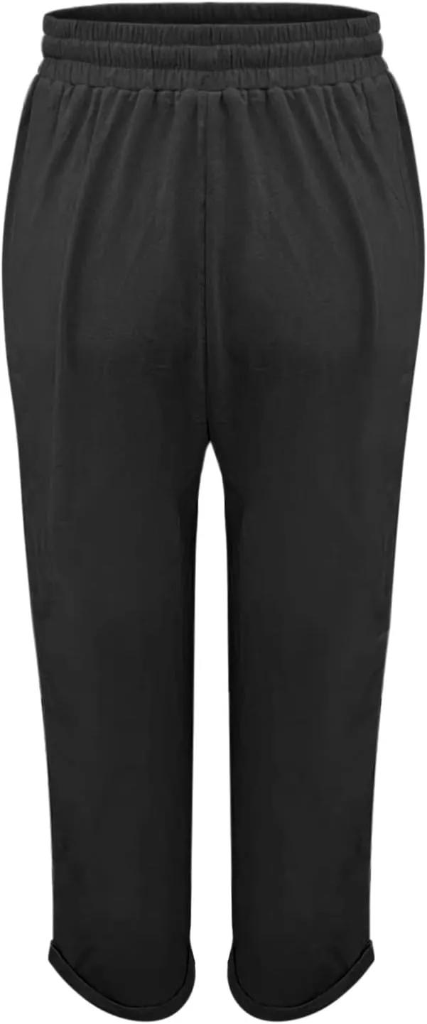 Linen Pants Women Lounge Athletic Work Elastic Comfy Bermuda Petite High Waisted Palazzo Capri Joggers Set