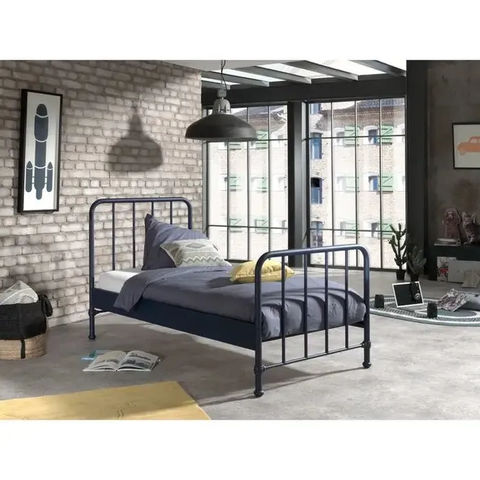 Lit Enfant Métal Rétro Bronxx - Denim Bleu Mat 90 X 200 Cm