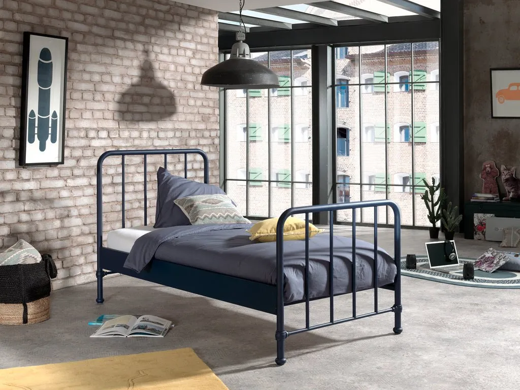Lit Enfant Métal Rétro Bronxx - Denim Bleu Mat 90 X 200 Cm