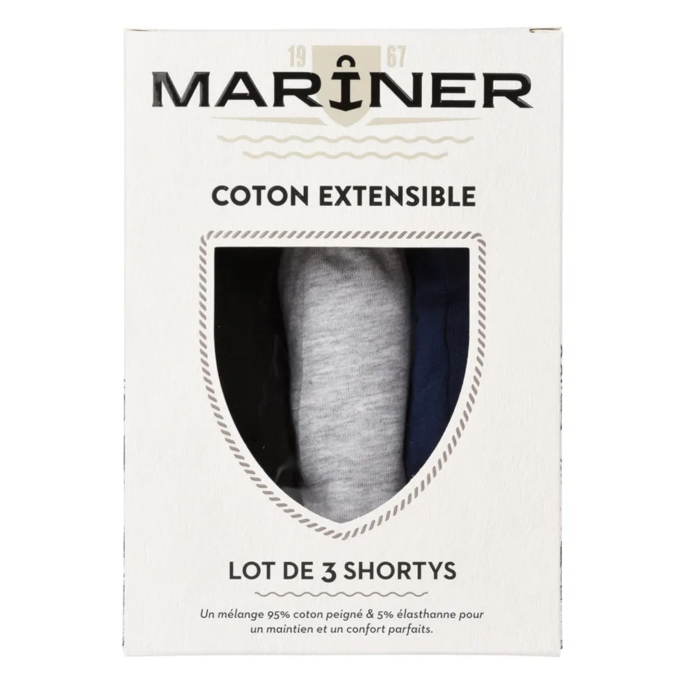 Lot de 3 Shortys en Coton Bio Noir Bleu marine et Gris chiné 2019.3