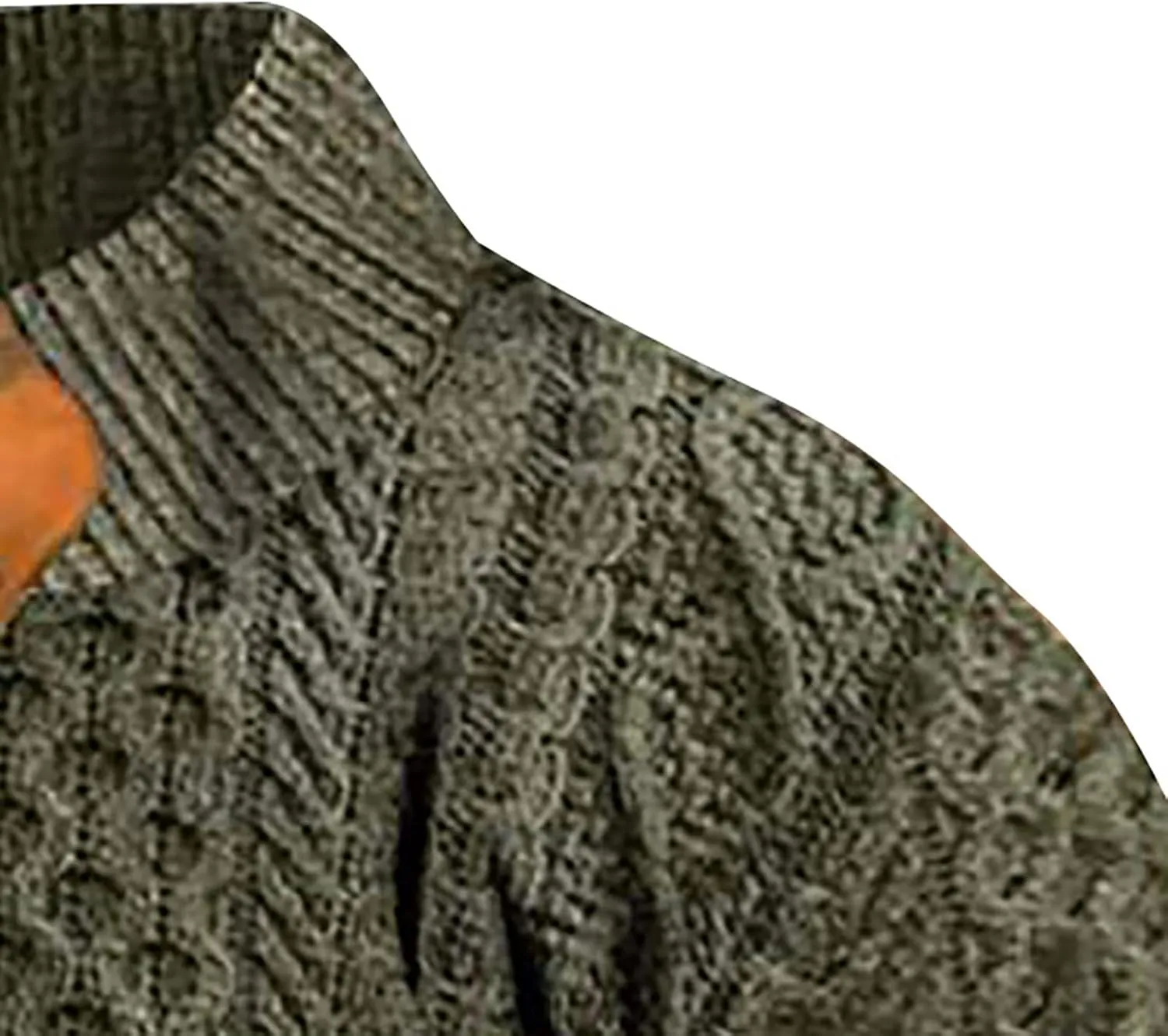 Men's Cable Knit Pullover Sweater Casual Long Sleeve Stand Collar Button Up Knitted Hen ley Pullover