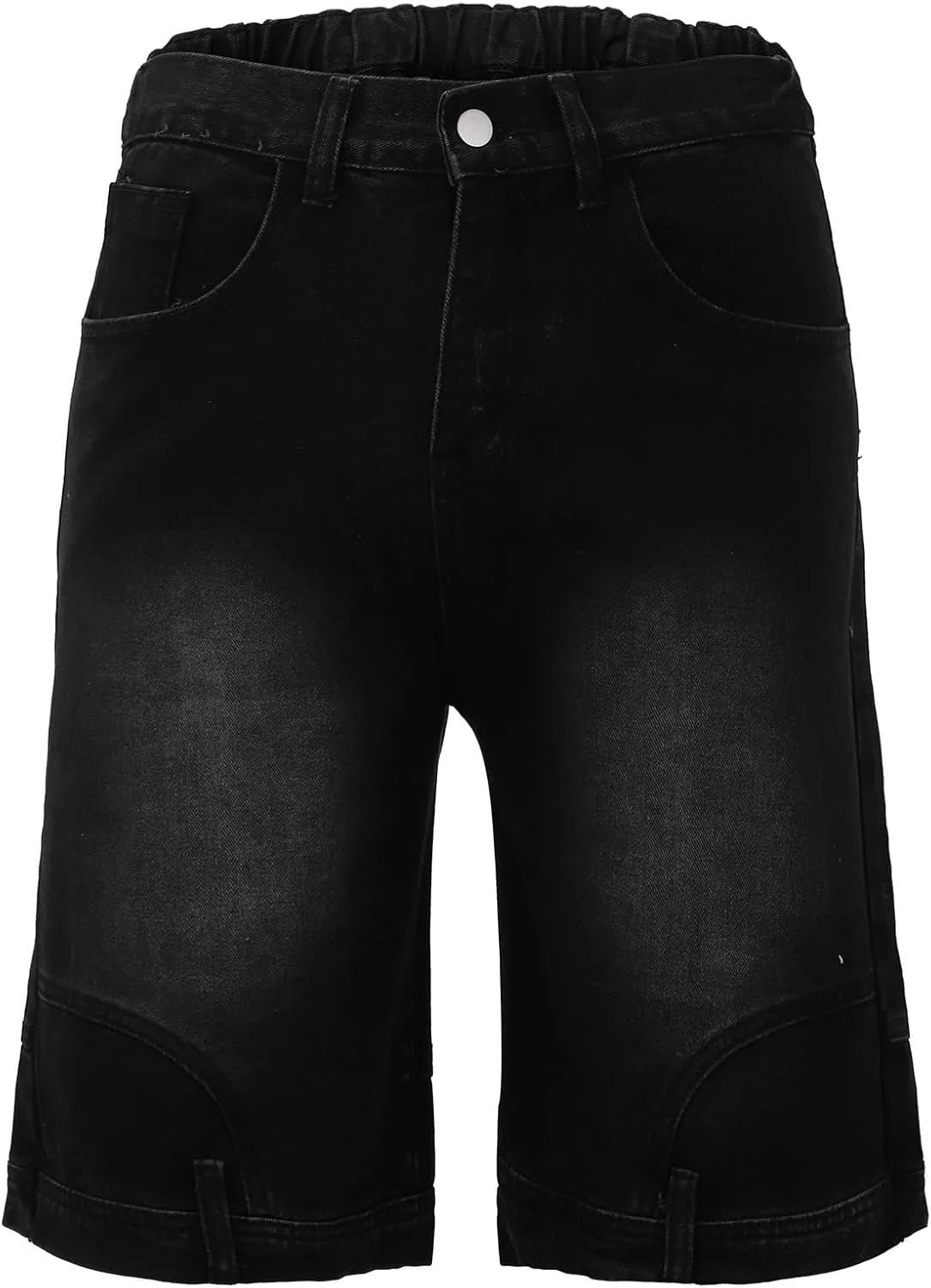 Mens Casual Denim Shorts Elastic Waist Drawstring Wide Leg Loose Fit Blue Color Rolled Hem Washed Summer Shorts