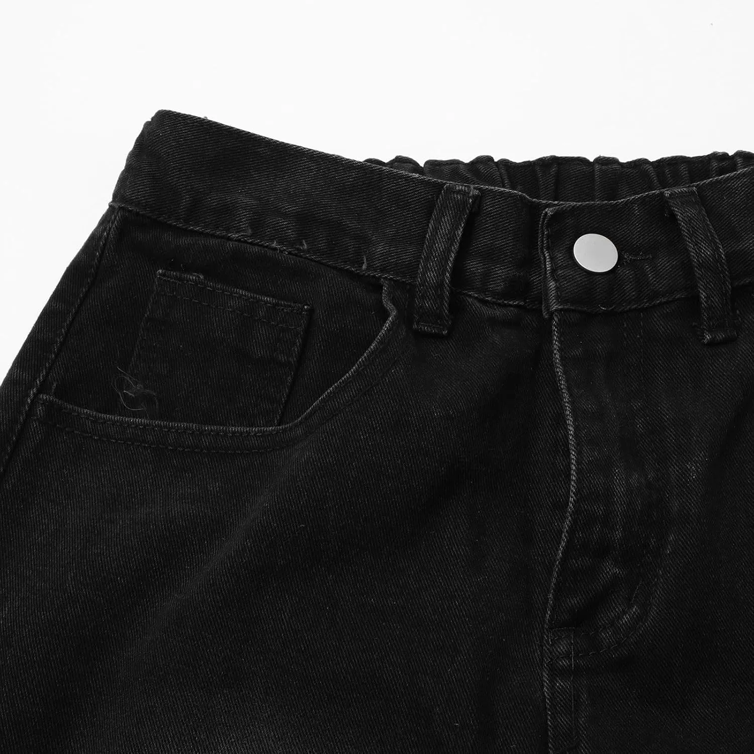Mens Casual Denim Shorts Elastic Waist Drawstring Wide Leg Loose Fit Blue Color Rolled Hem Washed Summer Shorts
