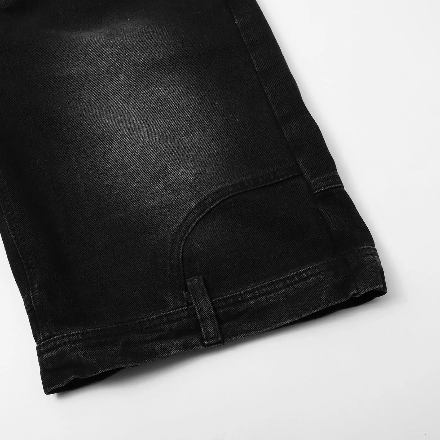 Mens Casual Denim Shorts Elastic Waist Drawstring Wide Leg Loose Fit Blue Color Rolled Hem Washed Summer Shorts