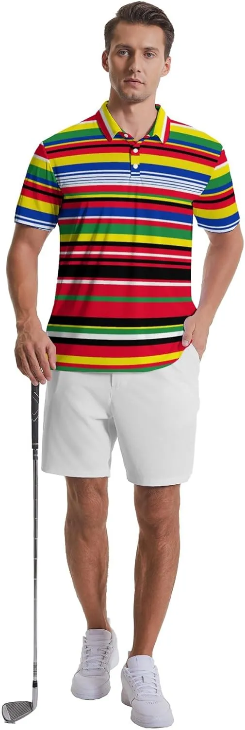 Men's Golf Shirts Moisture Wicking Quick Dry Performance Golf Polo Shirts for Men Fashion Print Short Sleeve Polo Shirts