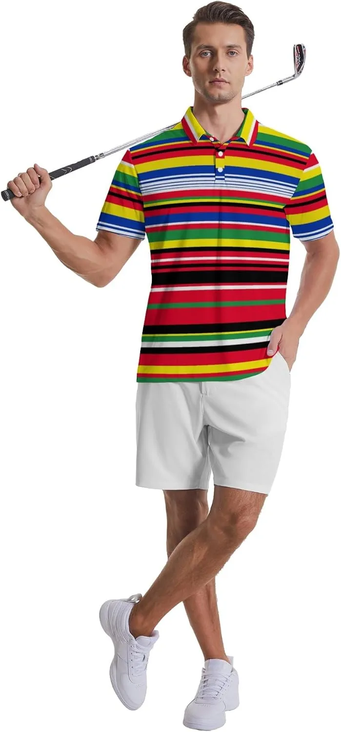 Men's Golf Shirts Moisture Wicking Quick Dry Performance Golf Polo Shirts for Men Fashion Print Short Sleeve Polo Shirts