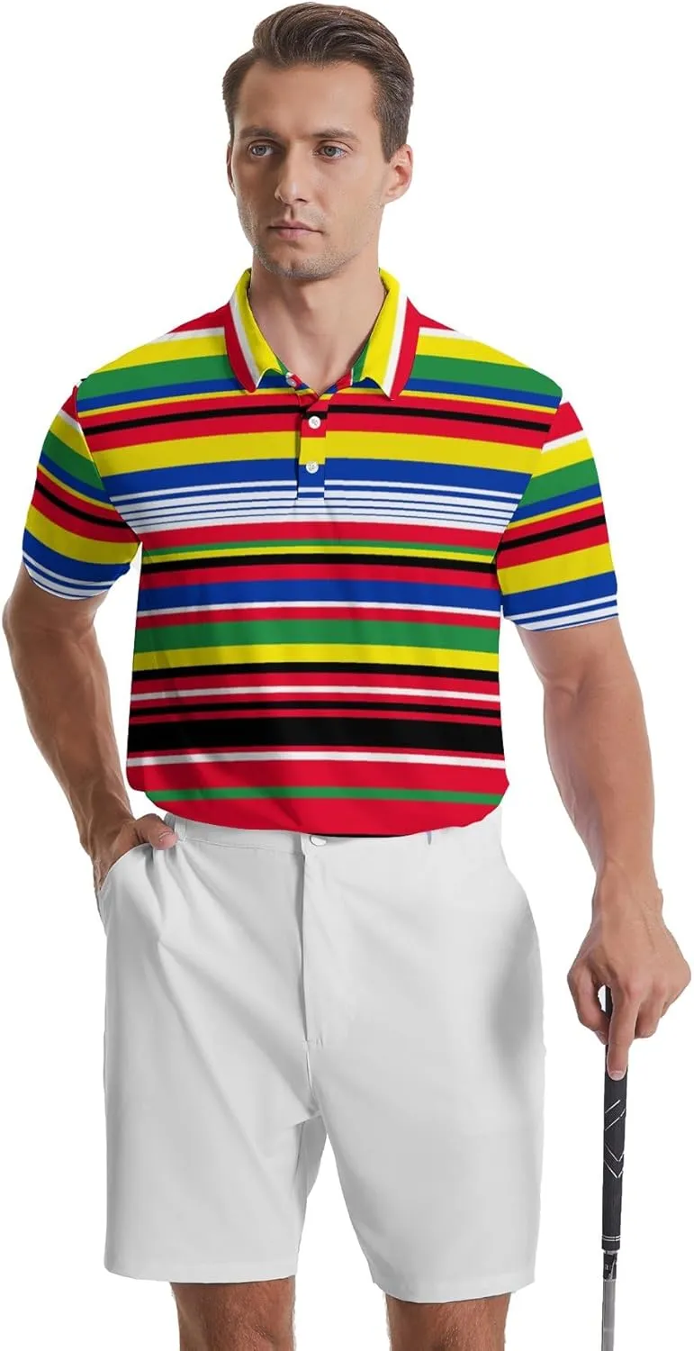 Men's Golf Shirts Moisture Wicking Quick Dry Performance Golf Polo Shirts for Men Fashion Print Short Sleeve Polo Shirts
