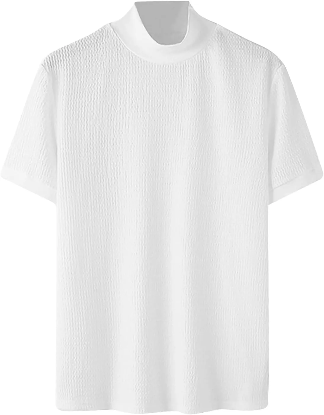 Men's Mock Turtleneck Sweater Short Sleeve Casual Basic Tops Jacquard Knit Pullover Tee Fitted Textured Undershirts
