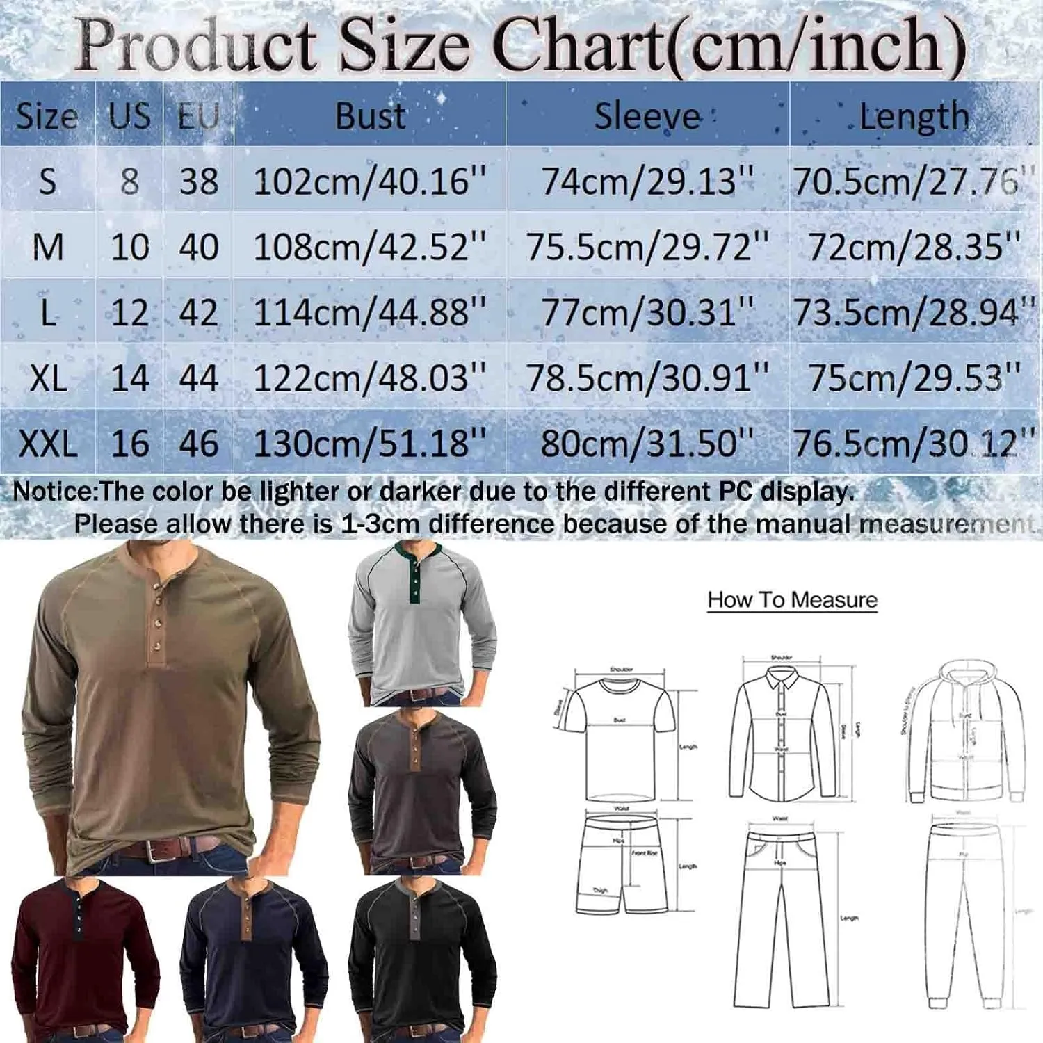 Mens Retro Henley Shirt Long Sleeve Henley T-Shirts for Men Casual Front Placket Spring Summer Business Office Basic Shirt