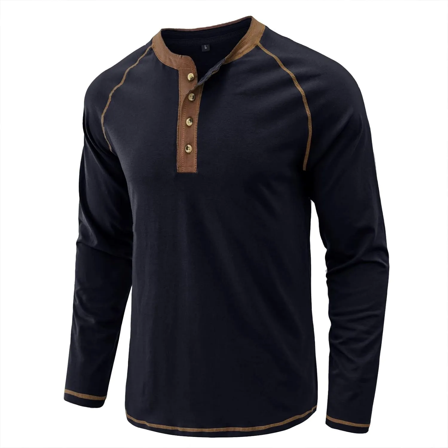 Mens Retro Henley Shirt Long Sleeve Henley T-Shirts for Men Casual Front Placket Spring Summer Business Office Basic Shirt