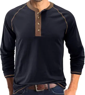 Mens Retro Henley Shirt Long Sleeve Henley T-Shirts for Men Casual Front Placket Spring Summer Business Office Basic Shirt