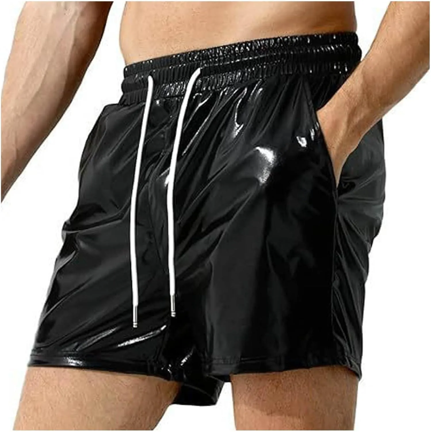 Mens Sexy Shorts Metallic Shiny Sparkly Hot Drawstring Short Pants with Pockets 2025 Trendy
