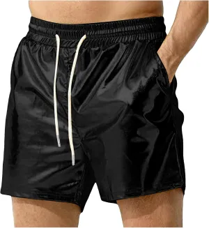 Mens Sexy Shorts Metallic Shiny Sparkly Hot Drawstring Short Pants with Pockets 2025 Trendy