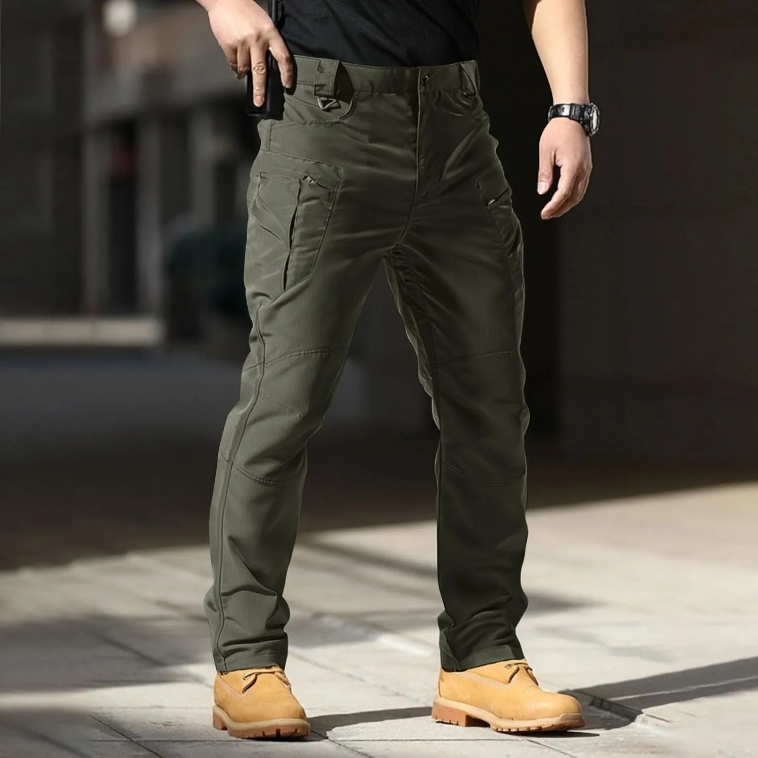 Mens Tactical Pants Flexcamo Water Resistant Quick Dry Carpenter Pants Multi-Pockets Slim Fit Construction Trousers
