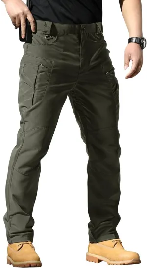 Mens Tactical Pants Flexcamo Water Resistant Quick Dry Carpenter Pants Multi-Pockets Slim Fit Construction Trousers