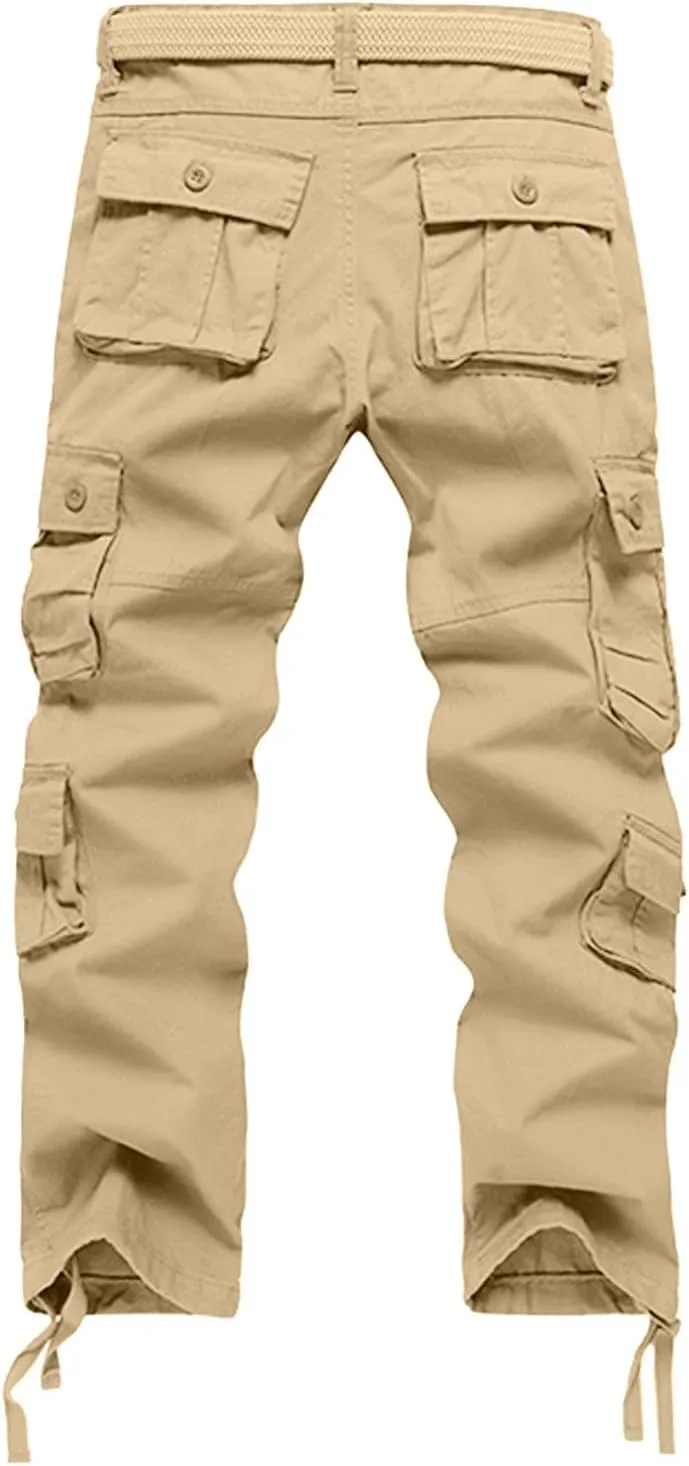 Men's Workout Cargo Pants Utility Elastic Waist Pockets Waterproof Breathable Tactical Pants Stretch Jogging Sweatpants
