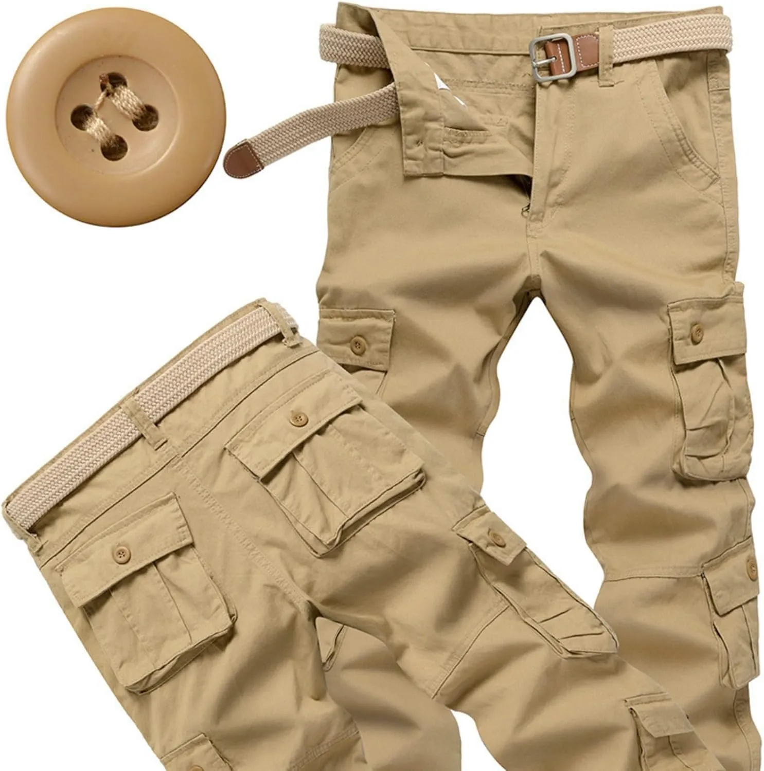 Men's Workout Cargo Pants Utility Elastic Waist Pockets Waterproof Breathable Tactical Pants Stretch Jogging Sweatpants