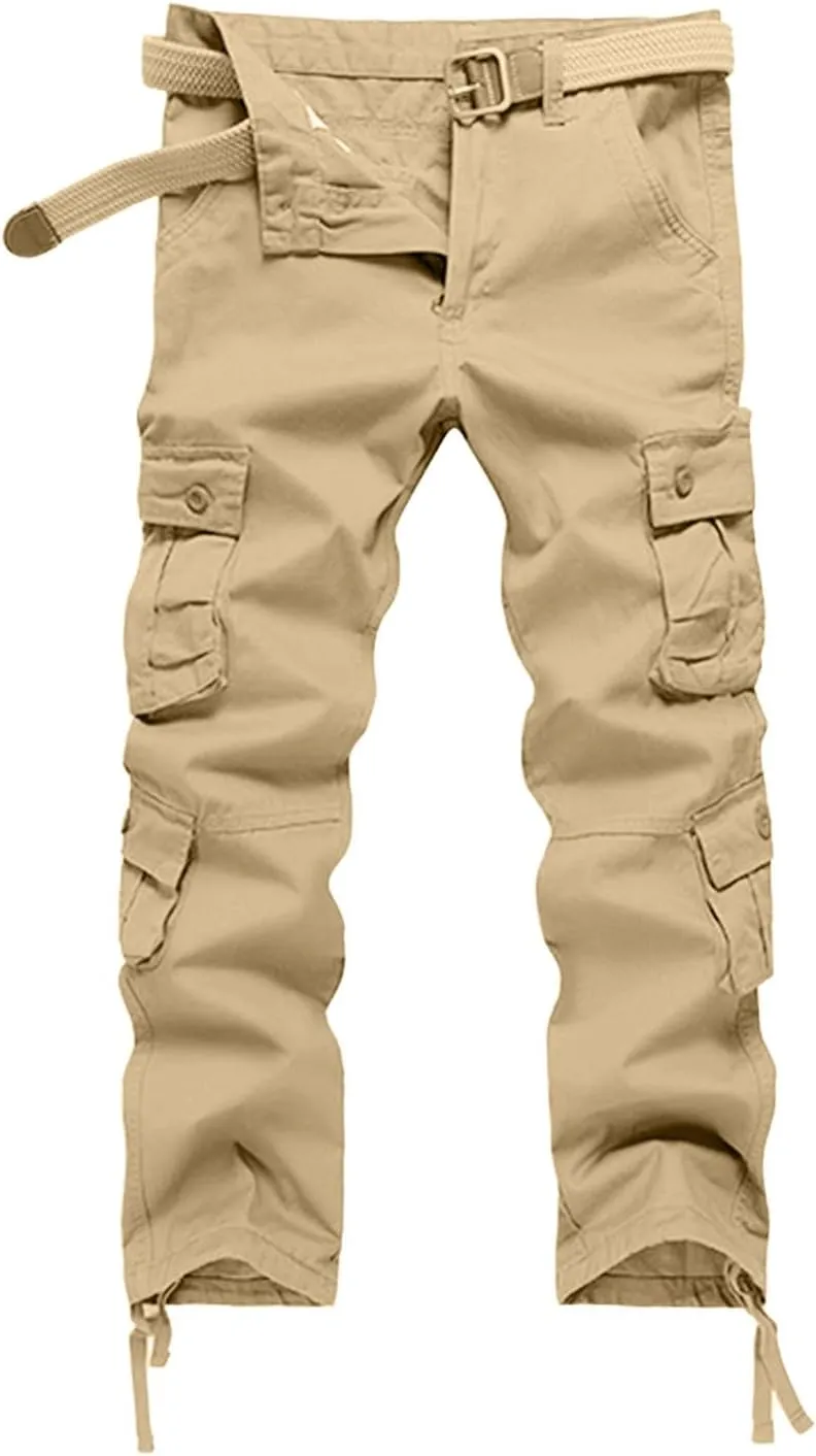 Men's Workout Cargo Pants Utility Elastic Waist Pockets Waterproof Breathable Tactical Pants Stretch Jogging Sweatpants