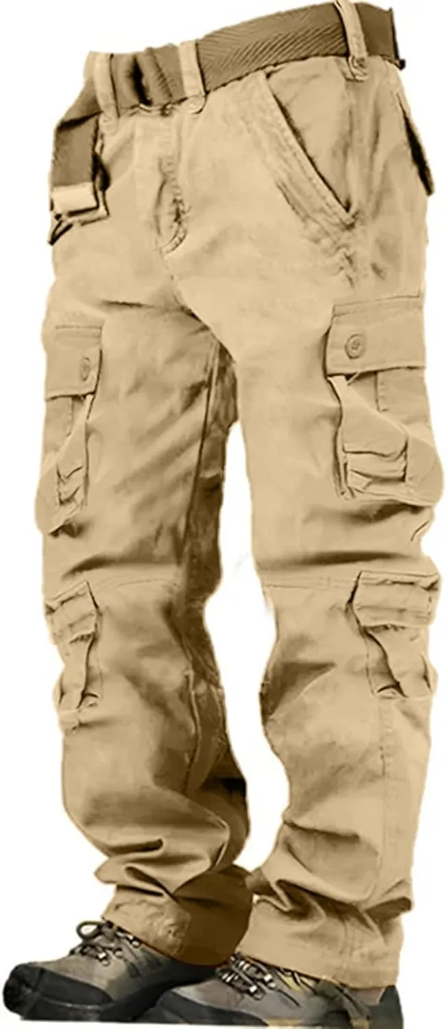 Men's Workout Cargo Pants Utility Elastic Waist Pockets Waterproof Breathable Tactical Pants Stretch Jogging Sweatpants