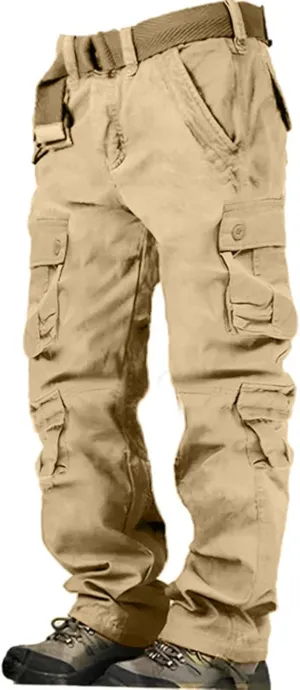 Men's Workout Cargo Pants Utility Elastic Waist Pockets Waterproof Breathable Tactical Pants Stretch Jogging Sweatpants